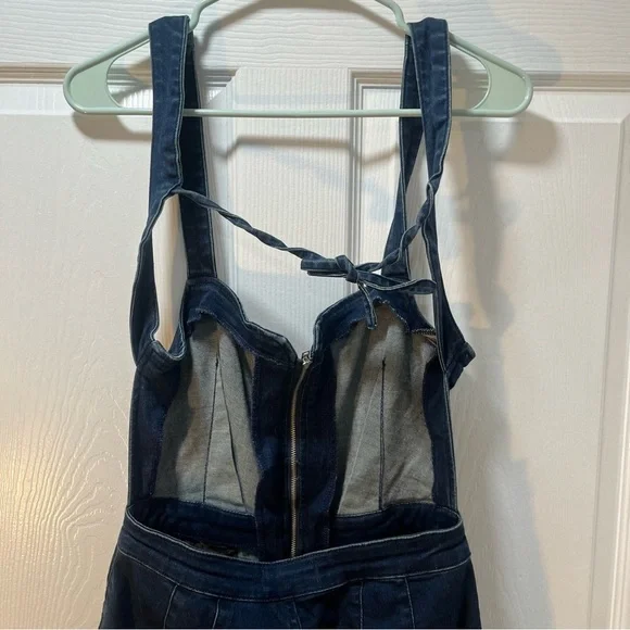 Free People CRVY 2nd Ave One Piece Denim Jumpsuit Backless Curvy Dark Wash 8 - Picture 5 of 12